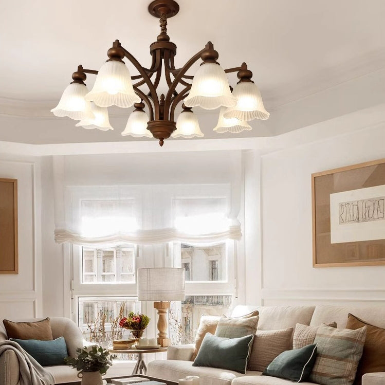 Traditional French Flowers Glass Iron 3/6/8/10 - Light Chandelier For Living Room