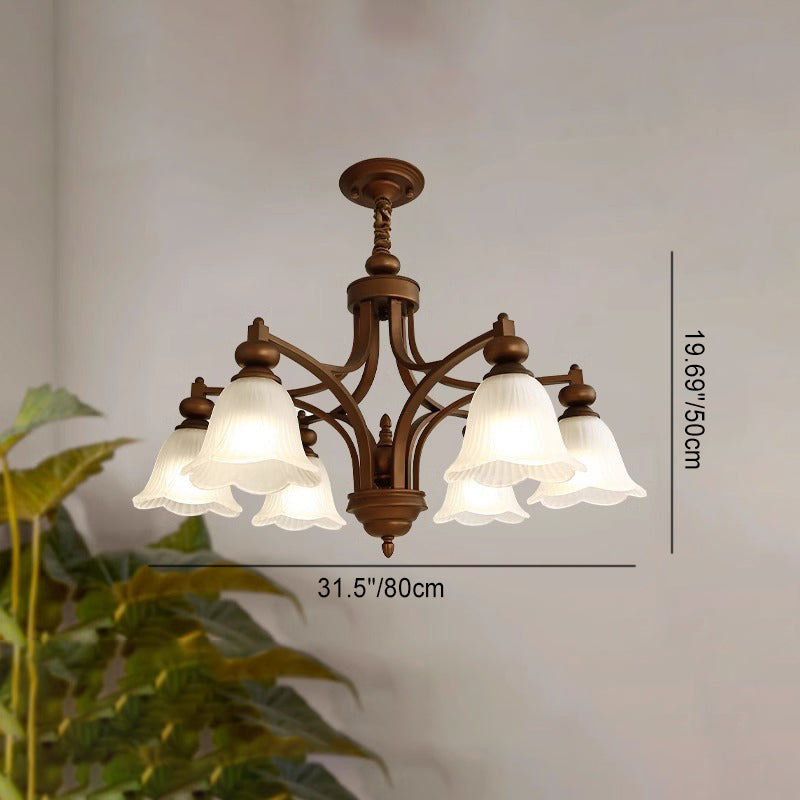 Traditional French Flowers Glass Iron 3/6/8/10 - Light Chandelier For Living Room