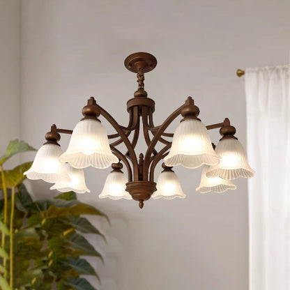 Traditional French Flowers Glass Iron 3/6/8/10 - Light Chandelier For Living Room