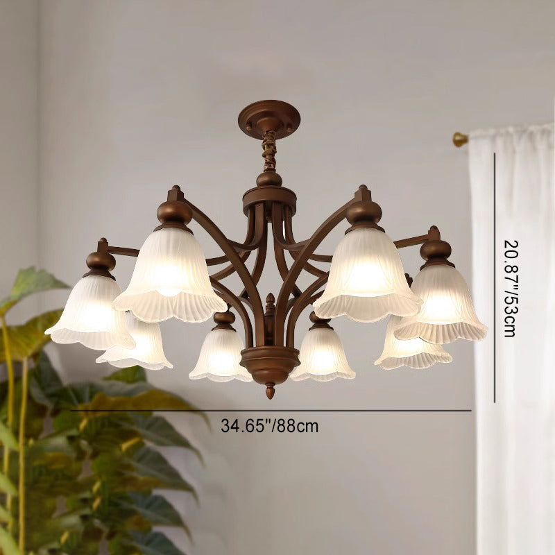 Traditional French Flowers Glass Iron 3/6/8/10 - Light Chandelier For Living Room