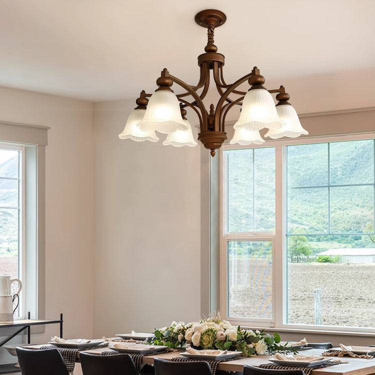 Traditional French Flowers Glass Iron 3/6/8/10 - Light Chandelier For Living Room