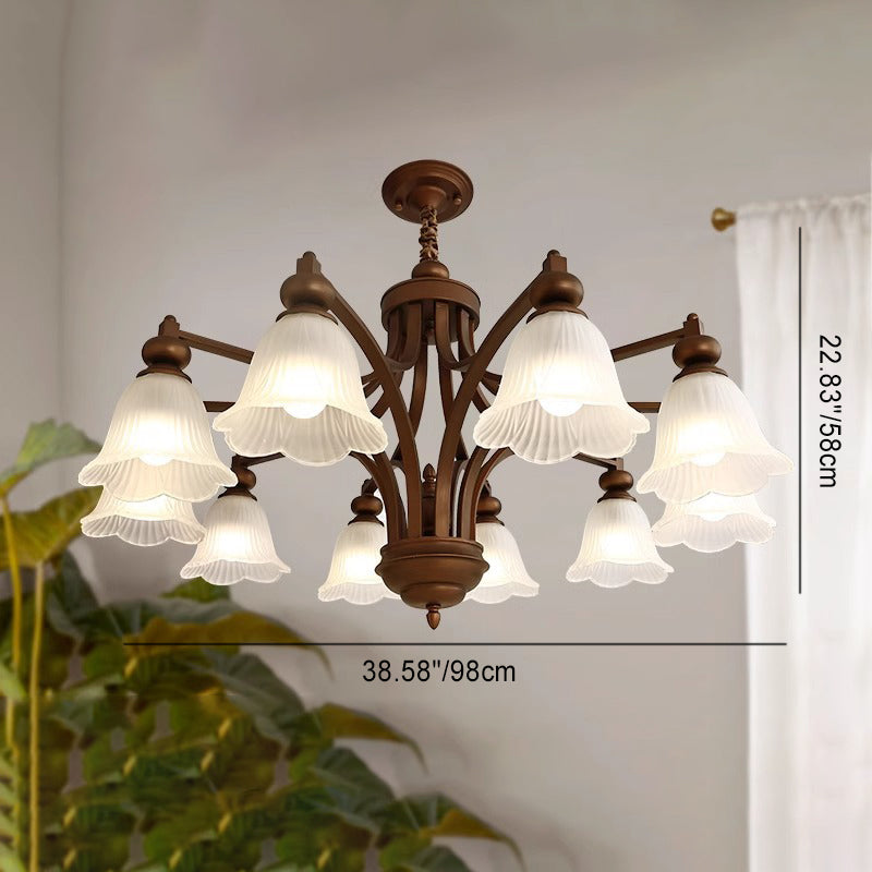 Traditional French Flowers Glass Iron 3/6/8/10 - Light Chandelier For Living Room