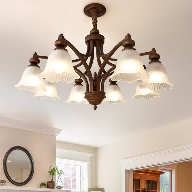Traditional French Flowers Glass Iron 3/6/8/10 - Light Chandelier For Living Room