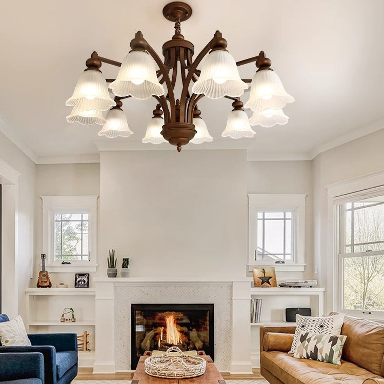 Traditional French Flowers Glass Iron 3/6/8/10 - Light Chandelier For Living Room