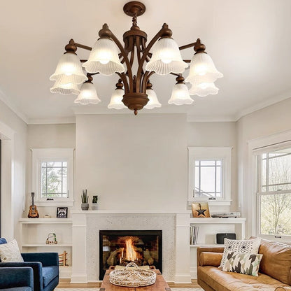 Traditional French Flowers Glass Iron 3/6/8/10 - Light Chandelier For Living Room
