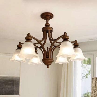 Traditional French Flowers Glass Iron 3/6/8/10 - Light Chandelier For Living Room