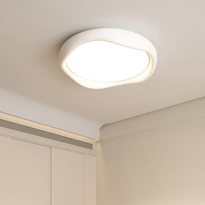 Modern Minimalist Corrugated Edge Cream Iron Resin Acrylic LED Flush Mount Ceiling Light For Bedroom