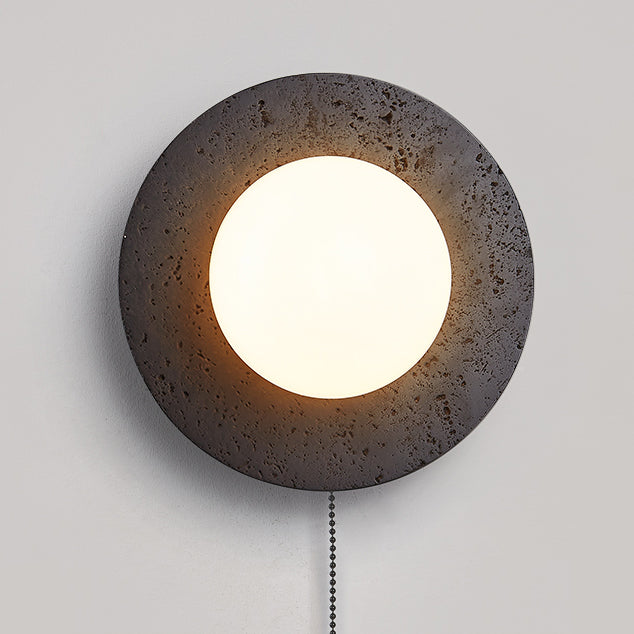 Modern Art Deco Round Black Travertine Glass 1 - Light Wall Sconce Lamp For Bedroom