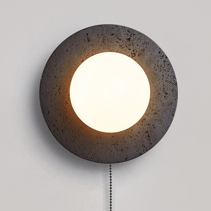 Modern Art Deco Round Black Travertine Glass 1 - Light Wall Sconce Lamp For Bedroom
