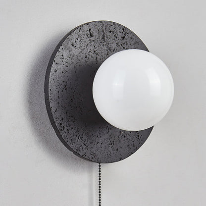 Modern Art Deco Round Black Travertine Glass 1 - Light Wall Sconce Lamp For Bedroom