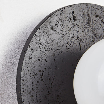 Modern Art Deco Round Black Travertine Glass 1 - Light Wall Sconce Lamp For Bedroom