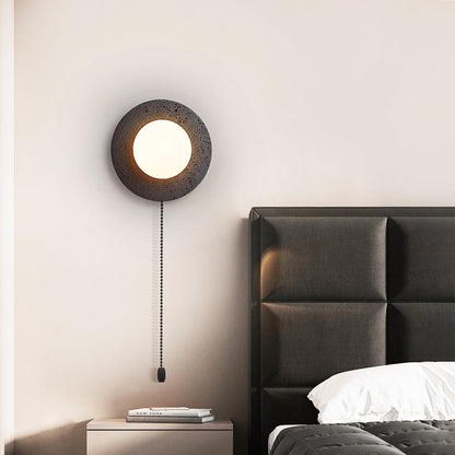 Modern Art Deco Round Black Travertine Glass 1 - Light Wall Sconce Lamp For Bedroom