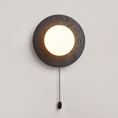 Modern Art Deco Round Black Travertine Glass 1 - Light Wall Sconce Lamp For Bedroom