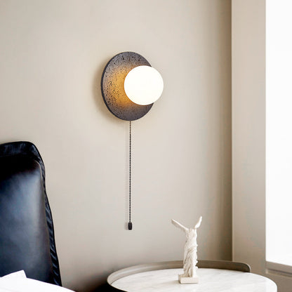 Modern Art Deco Round Black Travertine Glass 1 - Light Wall Sconce Lamp For Bedroom
