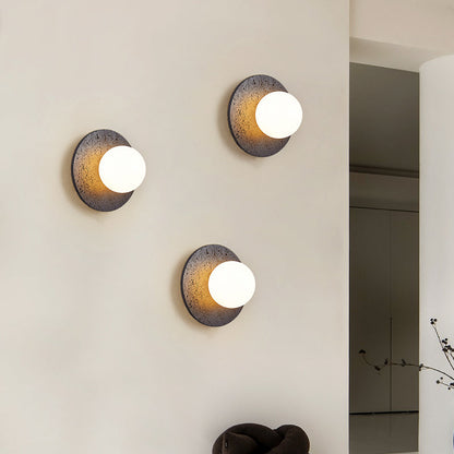 Modern Art Deco Round Black Travertine Glass 1 - Light Wall Sconce Lamp For Bedroom