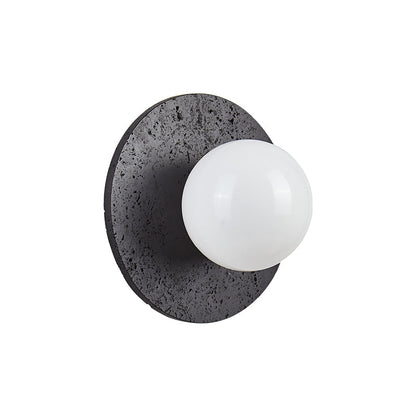 Modern Art Deco Round Black Travertine Glass 1 - Light Wall Sconce Lamp For Bedroom