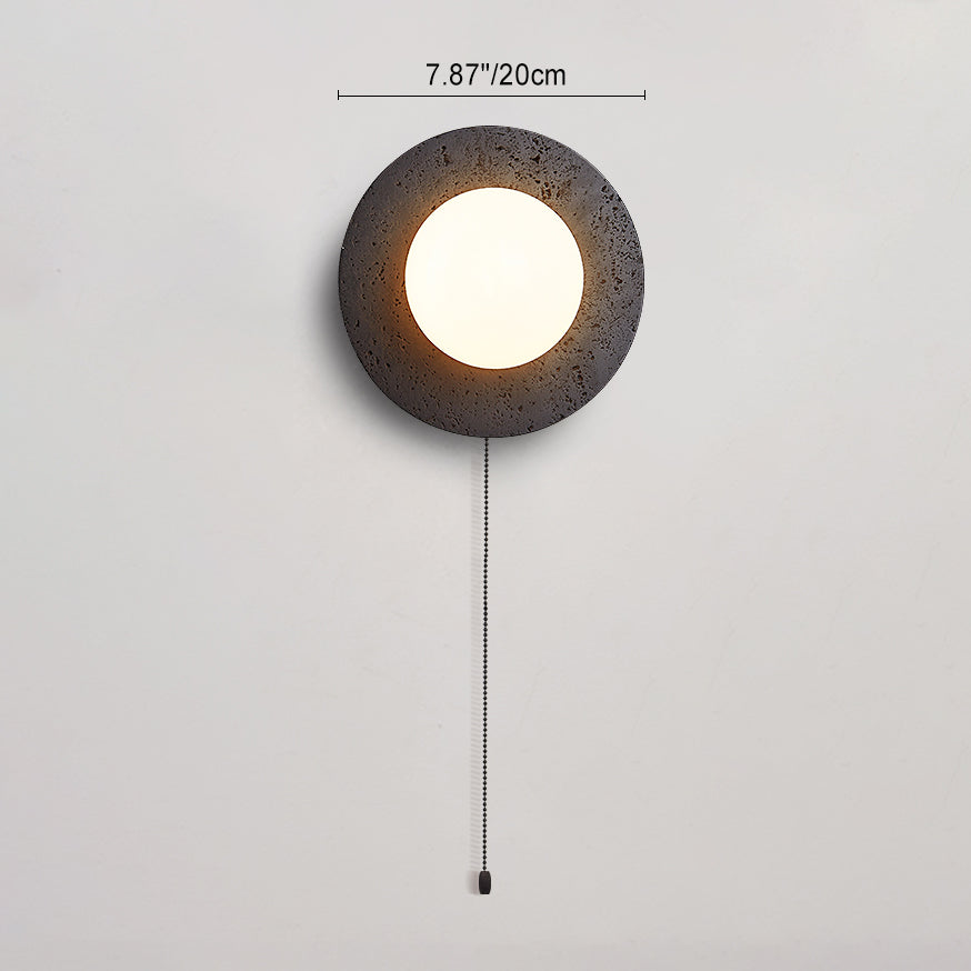 Modern Art Deco Round Black Travertine Glass 1 - Light Wall Sconce Lamp For Bedroom