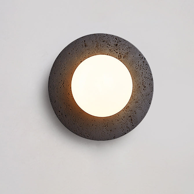 Modern Art Deco Round Black Travertine Glass 1 - Light Wall Sconce Lamp For Bedroom