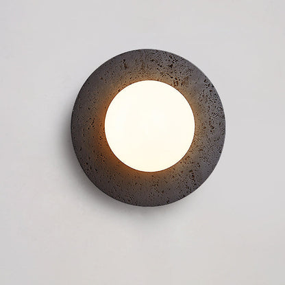 Modern Art Deco Round Black Travertine Glass 1 - Light Wall Sconce Lamp For Bedroom