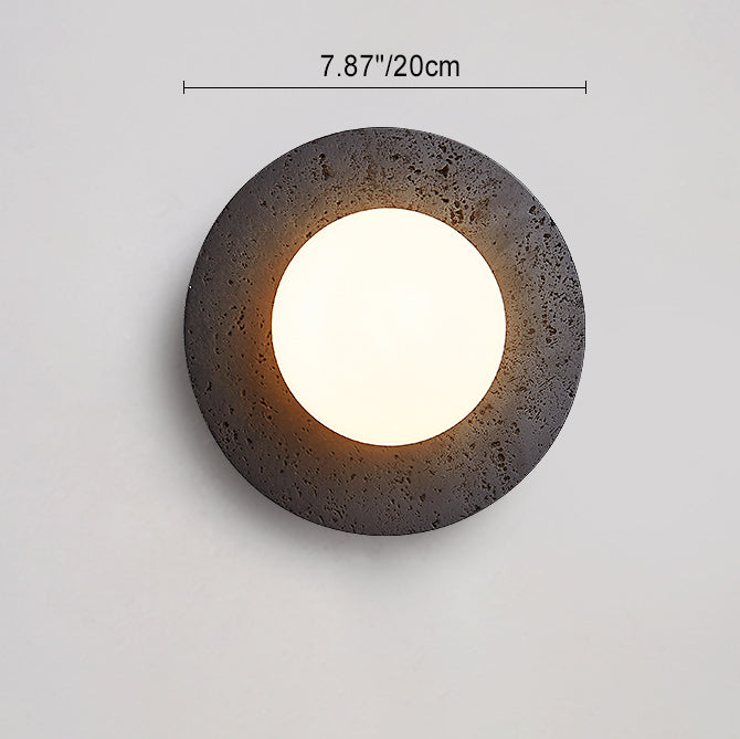 Modern Art Deco Round Black Travertine Glass 1 - Light Wall Sconce Lamp For Bedroom