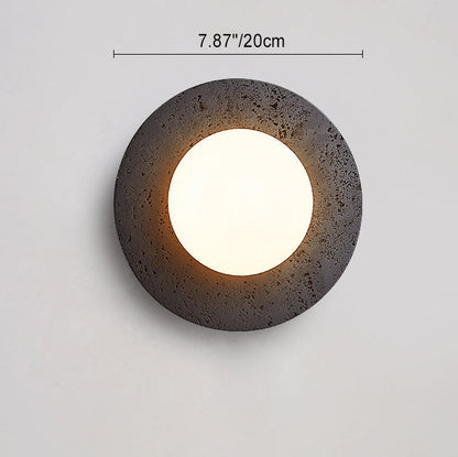 Modern Art Deco Round Black Travertine Glass 1 - Light Wall Sconce Lamp For Bedroom