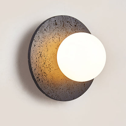 Modern Art Deco Round Black Travertine Glass 1 - Light Wall Sconce Lamp For Bedroom