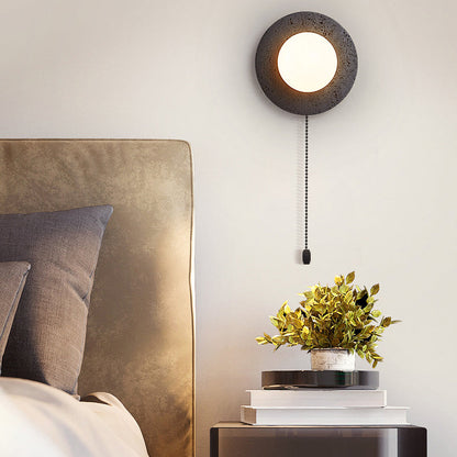 Modern Art Deco Round Black Travertine Glass 1 - Light Wall Sconce Lamp For Bedroom