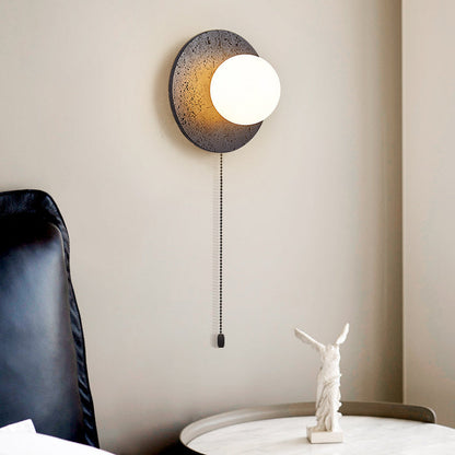 Modern Art Deco Round Black Travertine Glass 1 - Light Wall Sconce Lamp For Bedroom