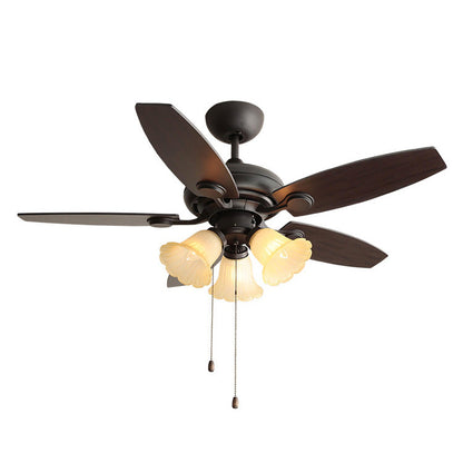 Traditional French Iron Fan Flower Glass Shade 3/5 - Light Downrods Ceiling Fan Light For Living Room