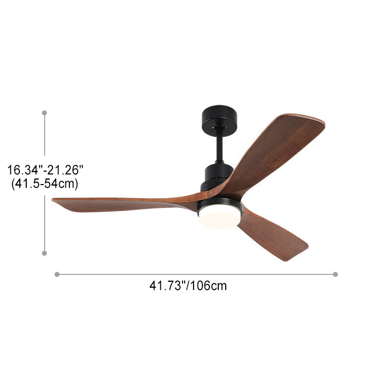 Contemporary Nordic Three Fan Blades Carbon Steel Solid Wood LED Downrods Ceiling Fan Light For Living Room