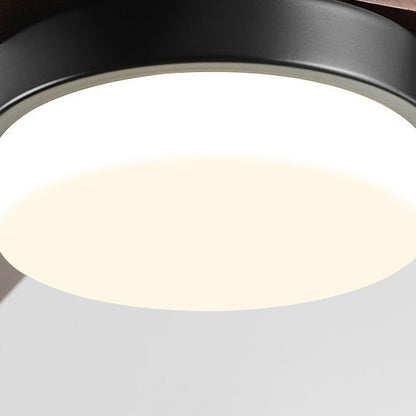 Contemporary Nordic Three Fan Blades Carbon Steel Solid Wood LED Downrods Ceiling Fan Light For Living Room