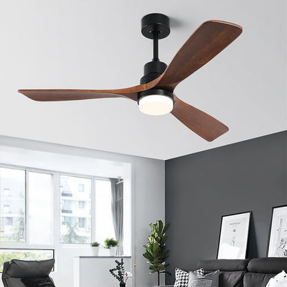 Contemporary Nordic Three Fan Blades Carbon Steel Solid Wood LED Downrods Ceiling Fan Light For Living Room