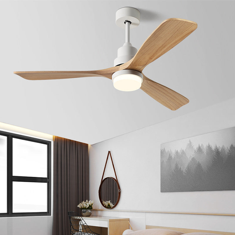 Contemporary Nordic Three Fan Blades Carbon Steel Solid Wood LED Downrods Ceiling Fan Light For Living Room