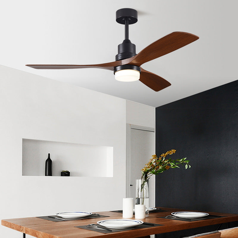 Contemporary Nordic Three Fan Blades Carbon Steel Solid Wood LED Downrods Ceiling Fan Light For Living Room