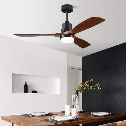 Contemporary Nordic Three Fan Blades Carbon Steel Solid Wood LED Downrods Ceiling Fan Light For Living Room