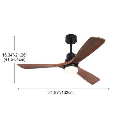 Contemporary Nordic Three Fan Blades Carbon Steel Solid Wood LED Downrods Ceiling Fan Light For Living Room