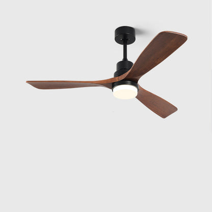 Contemporary Nordic Three Fan Blades Carbon Steel Solid Wood LED Downrods Ceiling Fan Light For Living Room