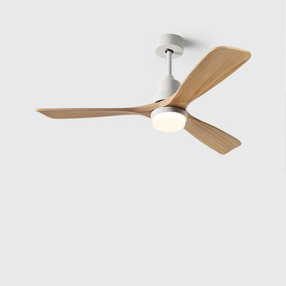 Contemporary Nordic Three Fan Blades Carbon Steel Solid Wood LED Downrods Ceiling Fan Light For Living Room