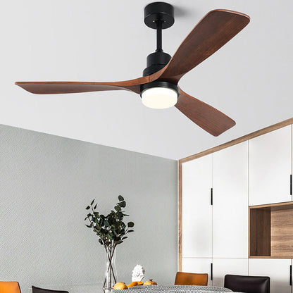 Contemporary Nordic Three Fan Blades Carbon Steel Solid Wood LED Downrods Ceiling Fan Light For Living Room