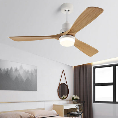 Contemporary Nordic Three Fan Blades Carbon Steel Solid Wood LED Downrods Ceiling Fan Light For Living Room