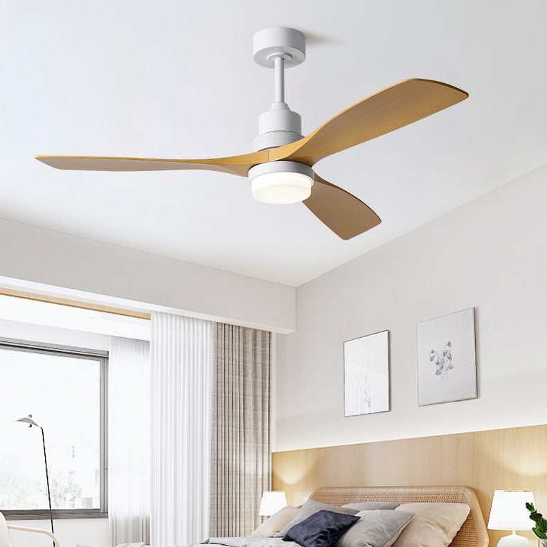 Contemporary Nordic Three Fan Blades Carbon Steel Solid Wood LED Downrods Ceiling Fan Light For Living Room