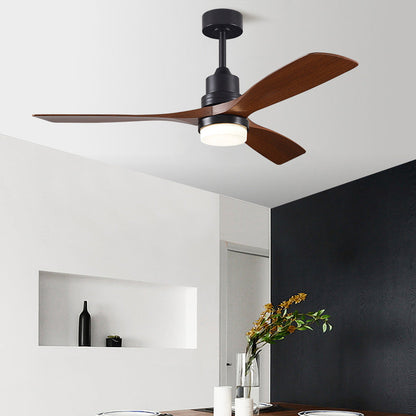 Contemporary Nordic Three Fan Blades Carbon Steel Solid Wood LED Downrods Ceiling Fan Light For Living Room