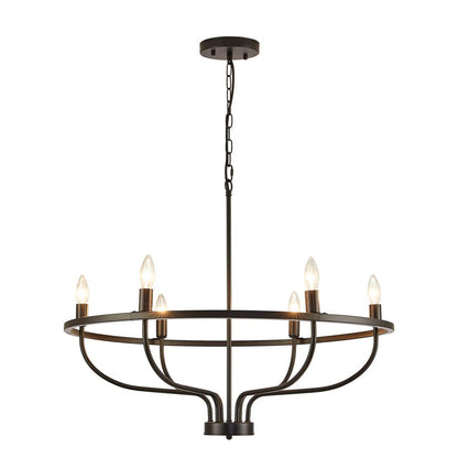Modern Art Deco Candle Shape Iron Hardware 6 - Light Chandeliers For Dining Room