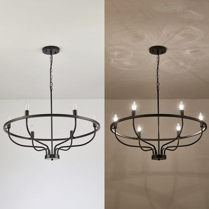 Modern Art Deco Candle Shape Iron Hardware 6 - Light Chandeliers For Dining Room