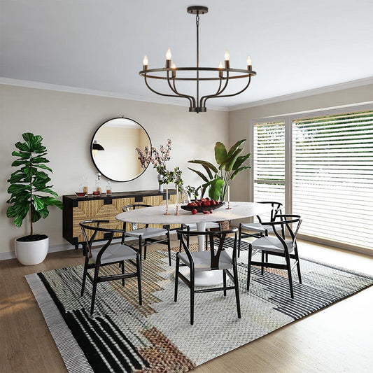 Modern Art Deco Candle Shape Iron Hardware 6 - Light Chandeliers For Dining Room