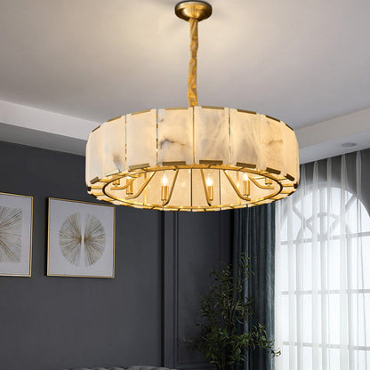 Traditional Chinese Round Lantern Shape Marble Copper 6/8/10 - Light Chandeliers For Living Room