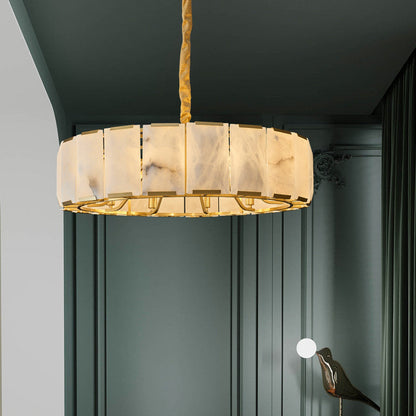 Traditional Chinese Round Lantern Shape Marble Copper 6/8/10 - Light Chandeliers For Living Room