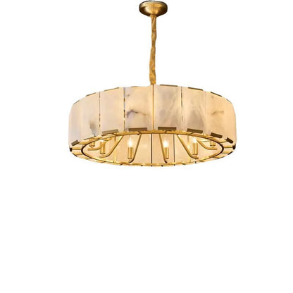 Traditional Chinese Round Lantern Shape Marble Copper 6/8/10 - Light Chandeliers For Living Room
