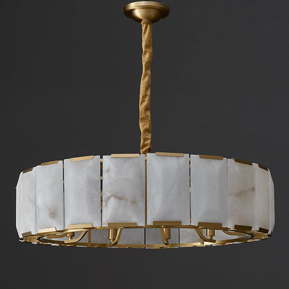 Traditional Chinese Round Lantern Shape Marble Copper 6/8/10 - Light Chandeliers For Living Room