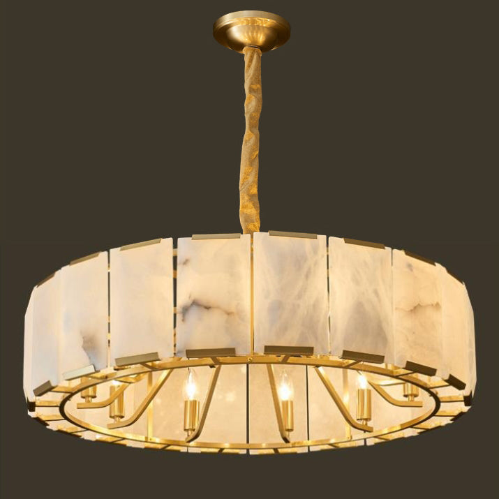 Traditional Chinese Round Lantern Shape Marble Copper 6/8/10 - Light Chandeliers For Living Room